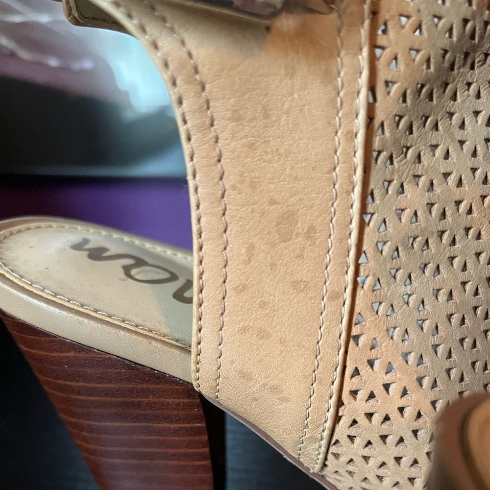 Sam Edelman Henri Tan Leather Open Toe Heeled Buckle Strap Ankle Booties SZ 6.5 - Picture 7 of 8